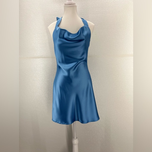 NWT Women's Cowl Neck Halterneck Slip On Backless Satin Mini Dress Sexy Silky XS - Picture 6 of 17